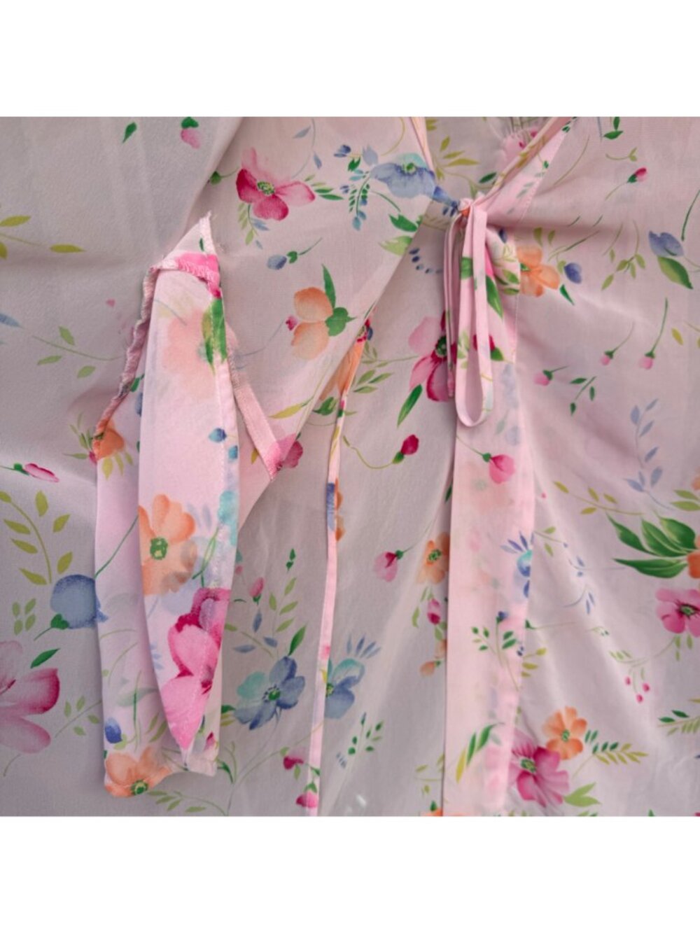 Victoria's Secret Kimono Sexy Robe Lingerie O/S  Pink Blue Floral Tie Loungewear - Picture 13 of 14
